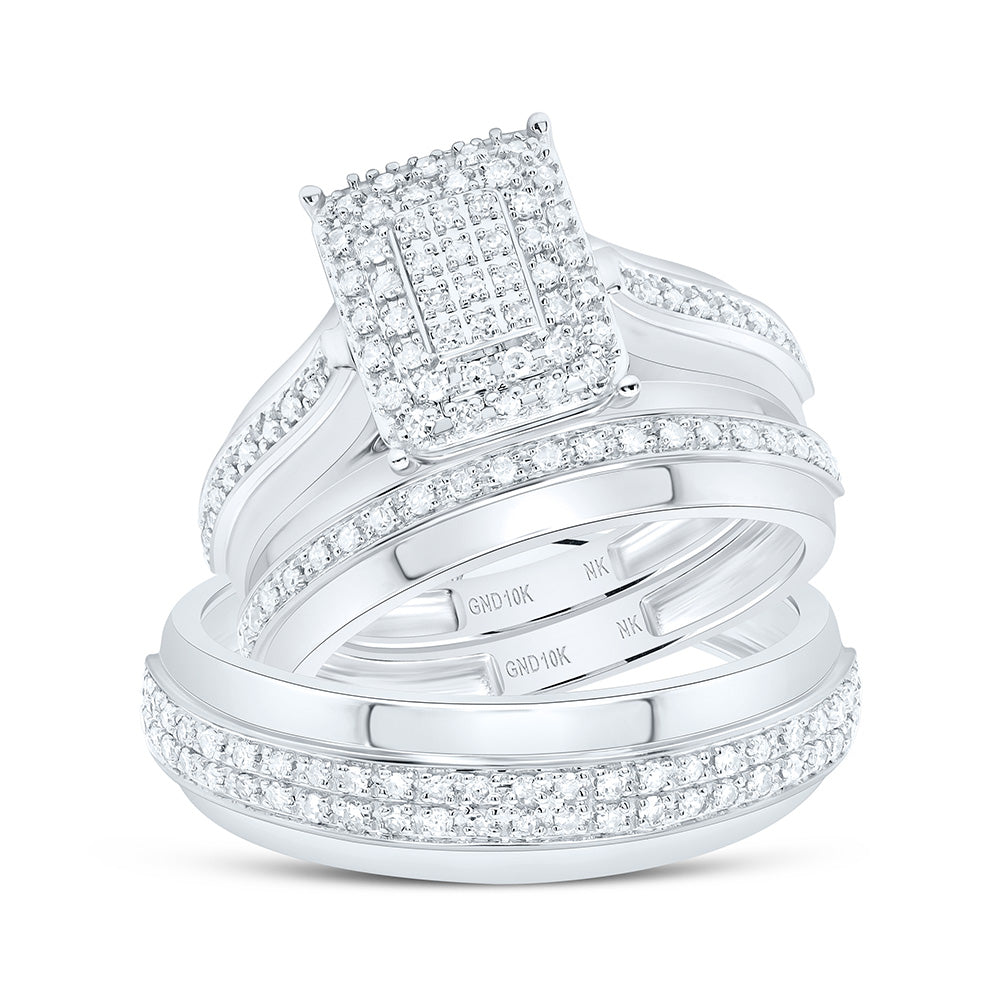 10K White Gold 1/2Cttw Natural Diamond Nk Fashion Emerald Trio Set