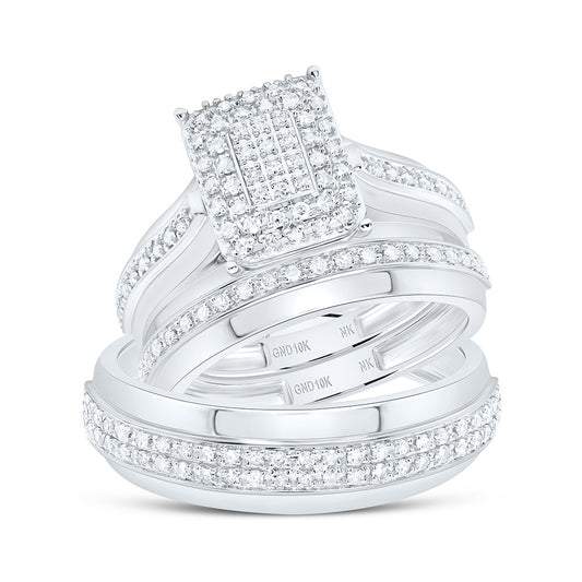 10K White Gold 1/2Cttw Natural Diamond Nk Fashion Emerald Trio Set