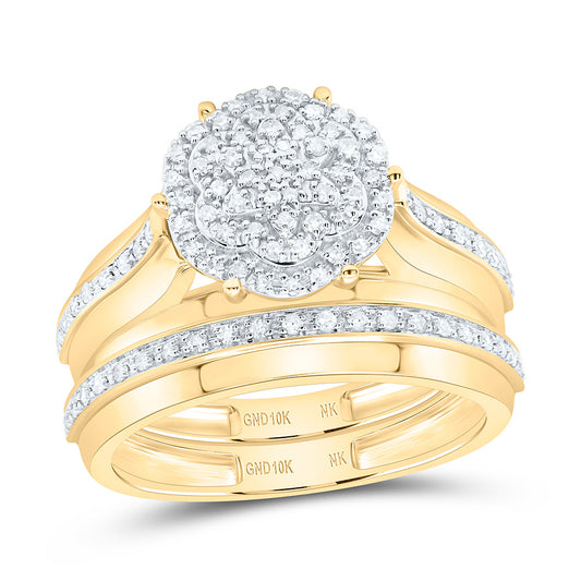 10K Yellow Or White Gold 1/2Cttw Natural Diamond Fashion Flower Trio Set