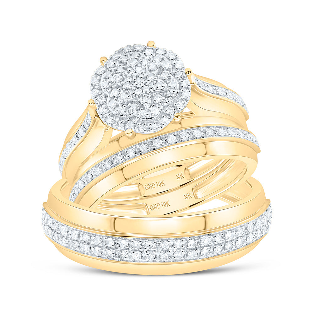 10K Yellow Or White Gold 1/2Cttw Natural Diamond Fashion Flower Trio Set