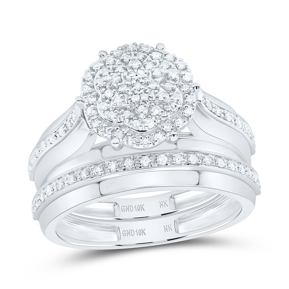 10K Yellow Or White Gold 1/2Cttw Natural Diamond Fashion Flower Trio Set