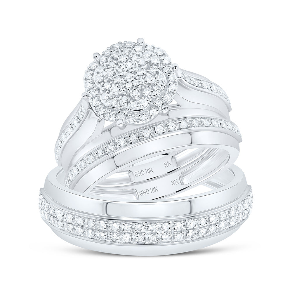 10K Yellow Or White Gold 1/2Cttw Natural Diamond Fashion Flower Trio Set