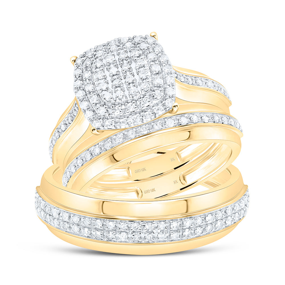 10K Yellow Or White Gold 1/2Cttw Natural Diamond Nk Fashion Cushion Trio Set