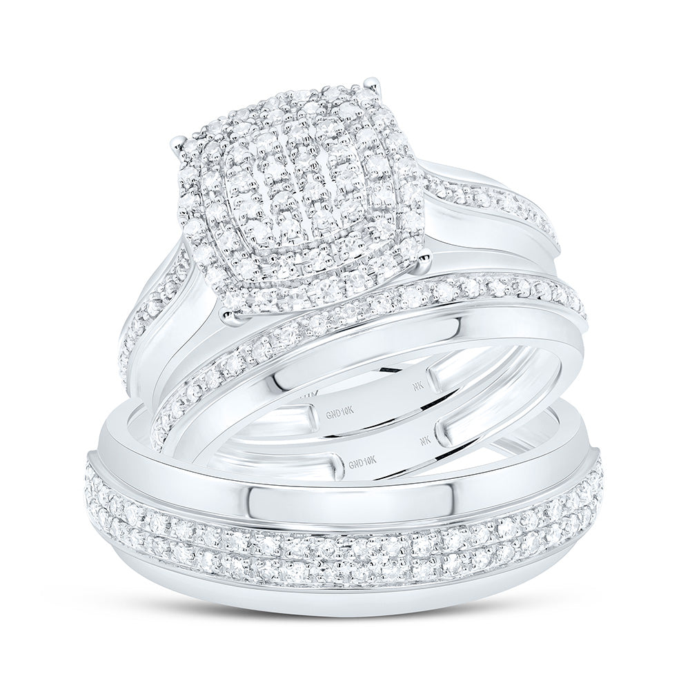 10K Yellow Or White Gold 1/2Cttw Natural Diamond Nk Fashion Cushion Trio Set