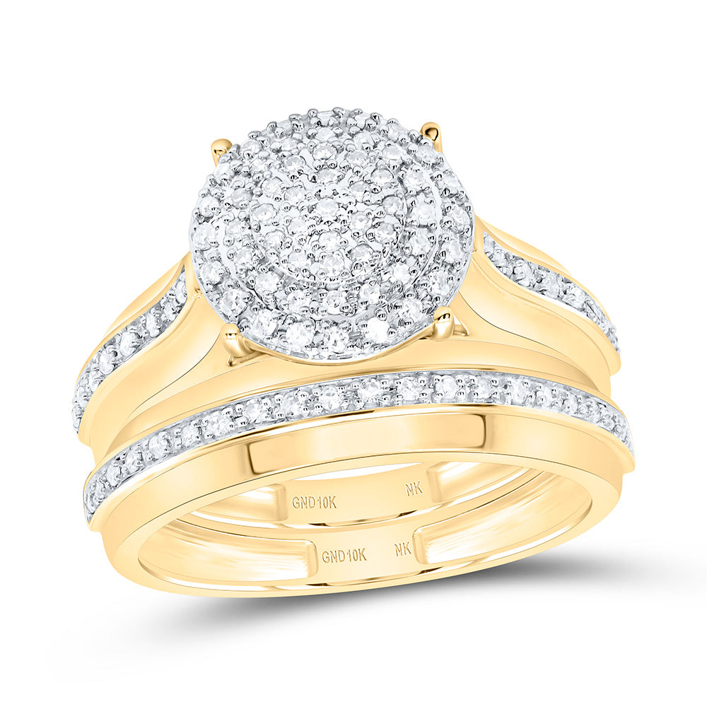 10K Yellow Gold 1/2 Cttw Natural Diamond Nk Fashion Round Bridal Anniversary Wedding Engagement Band Ring Trio Set