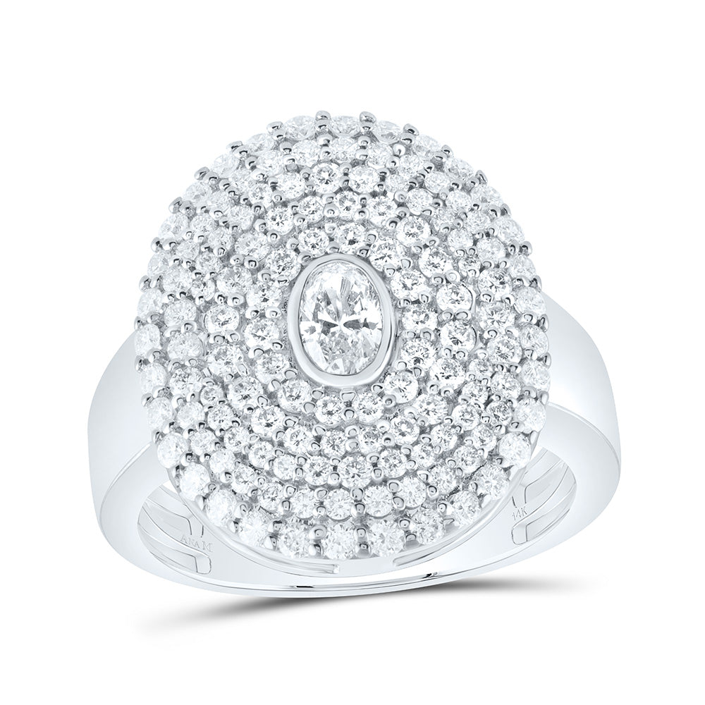 14K Yellow Or White Gold 1 3/8Cttw Natural Diamond 1/4Cttw Center Oval Fashion Ring