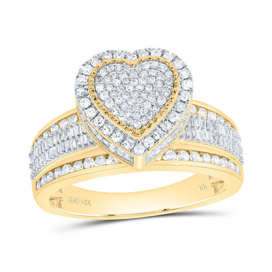 14K Yellow Gold 1 3/8Cttw Natural Diamond Fashion Heart Ring