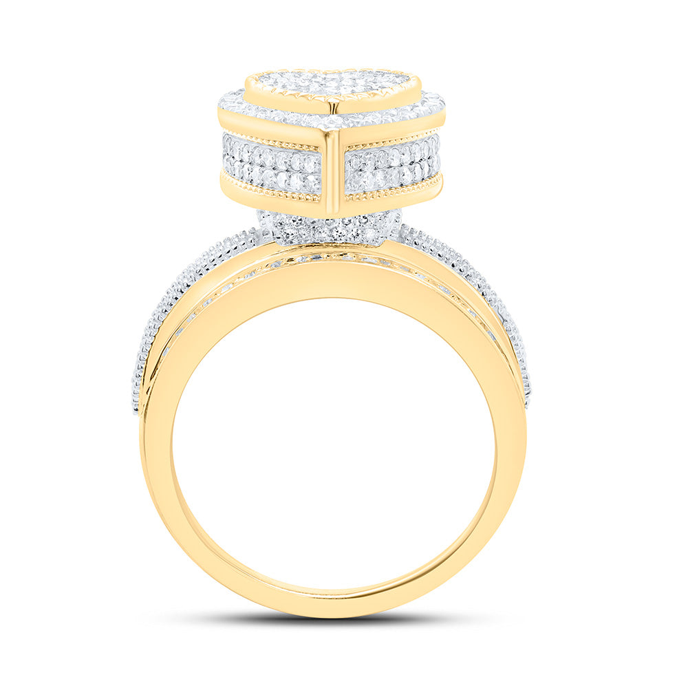 14K Yellow Gold 1 3/8Cttw Natural Diamond Fashion Heart Ring