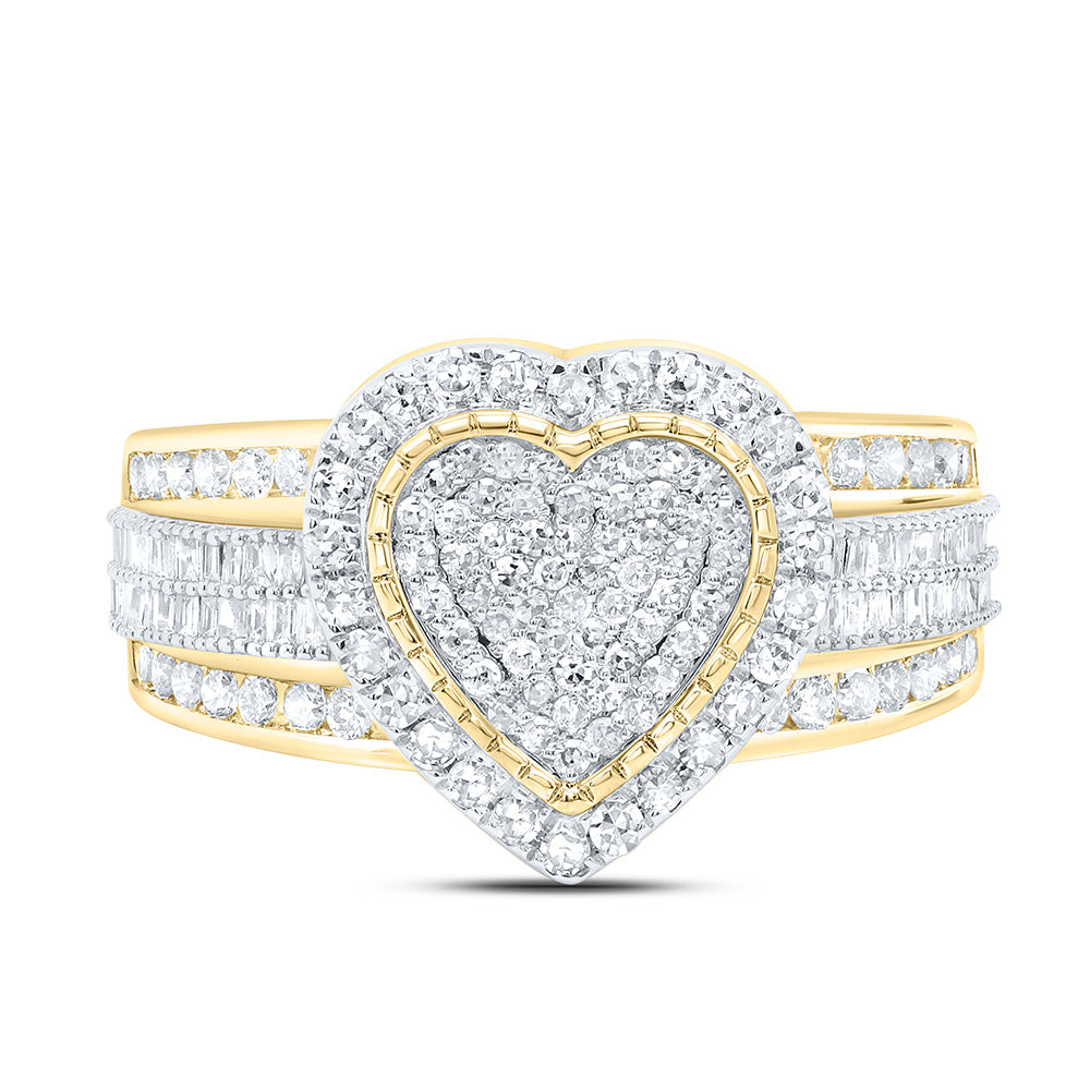 14K Yellow Gold 1 3/8Cttw Natural Diamond Fashion Heart Ring