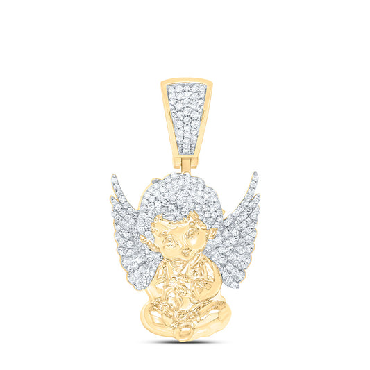 10K Yellow Gold 1/2Cttw Natural Diamond Angel Mens Charm