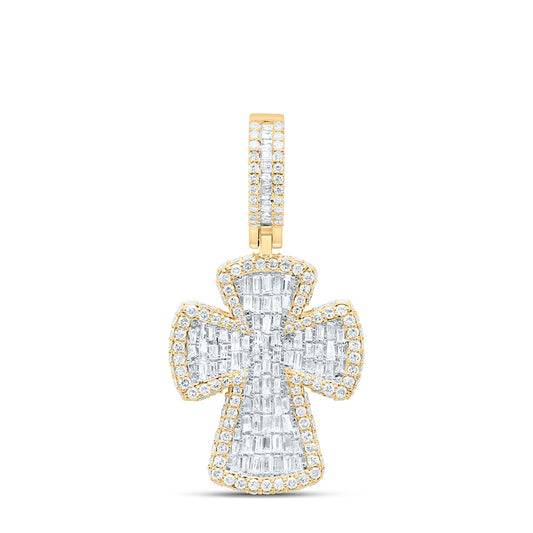 10K Yellow Or White Gold 1 3/4Cttw Natural Diamond Cross Mens Charm