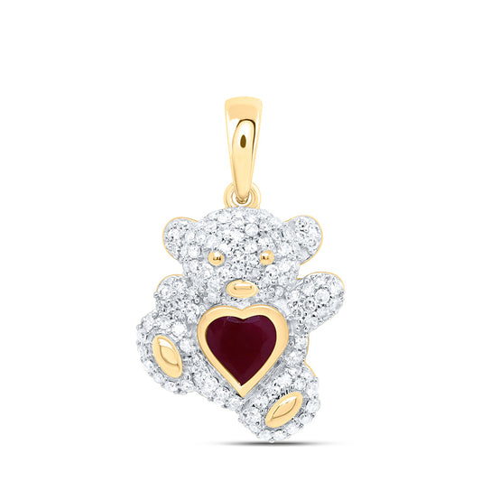 10K Yellow Or White Or Rose Gold 3/8Cttw Natural Diamond 5Mm Gem Heart Teddy Bear Pendant
