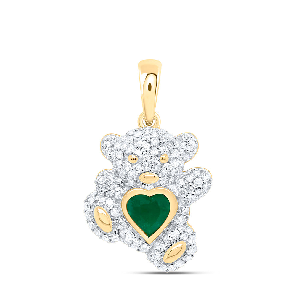 10K Yellow Or White Or Rose Gold 3/8Cttw Natural Diamond 5Mm Gem Heart Teddy Bear Pendant