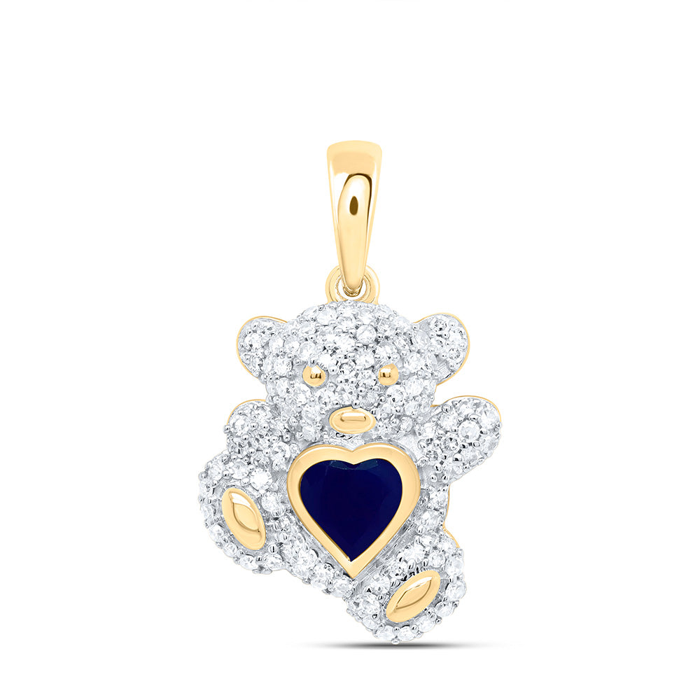 10K Yellow Or White Or Rose Gold 3/8Cttw Natural Diamond 5Mm Gem Heart Teddy Bear Pendant