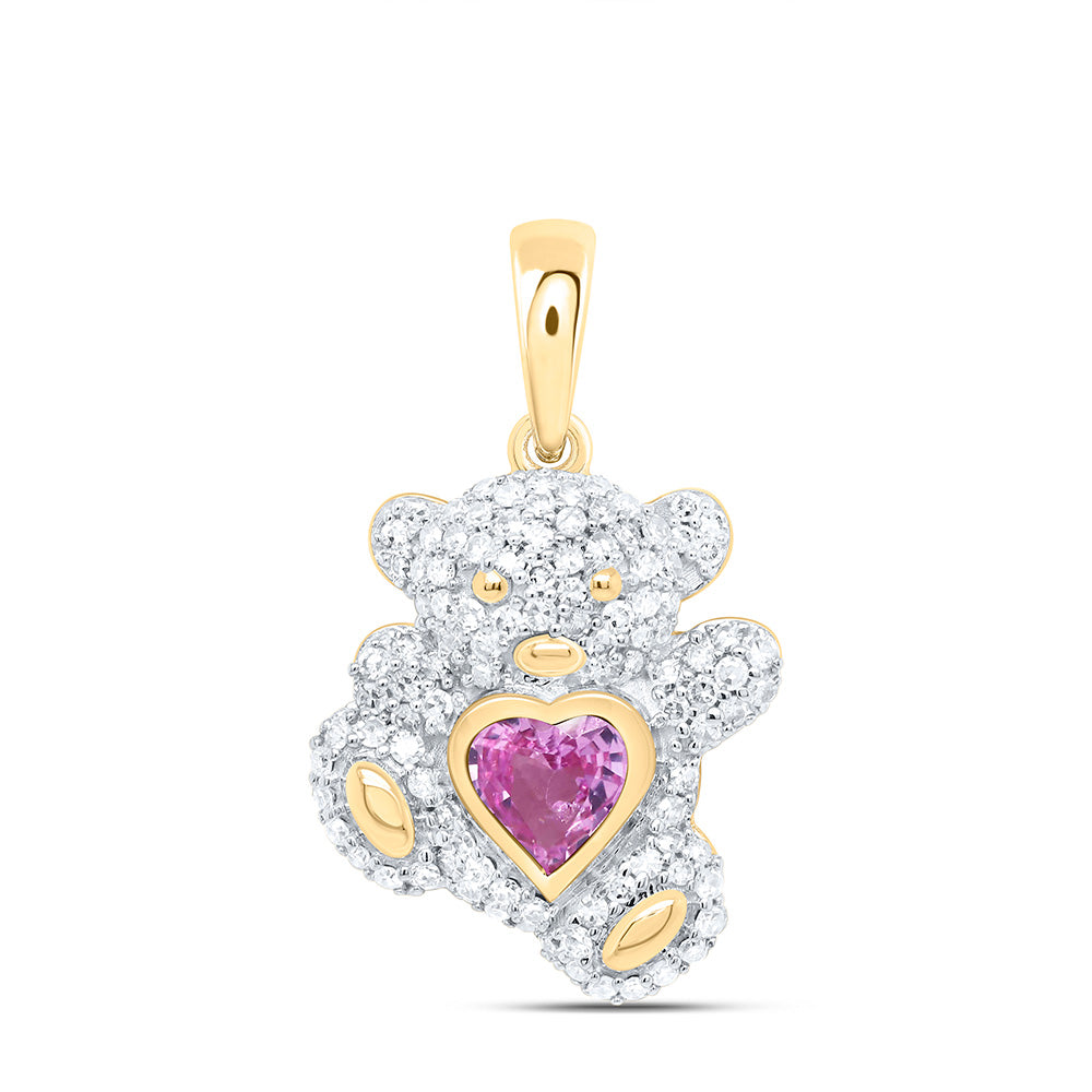 10K Yellow Or White Or Rose Gold 3/8Cttw Natural Diamond 5Mm Gem Heart Teddy Bear Pendant