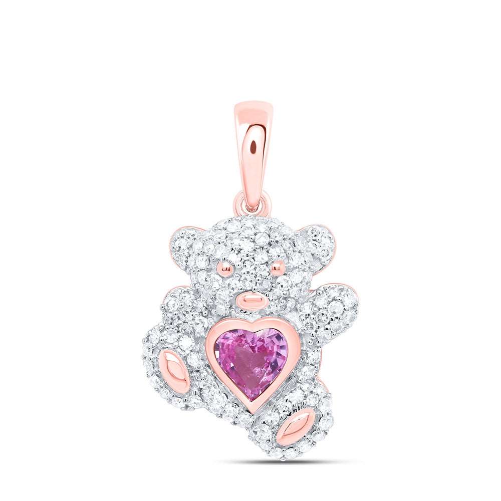 10K Yellow Or White Or Rose Gold 3/8Cttw Natural Diamond 5Mm Gem Heart Teddy Bear Pendant