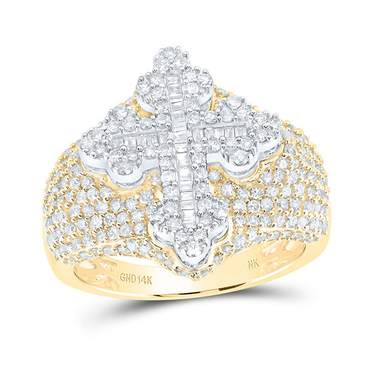 14K Yellow Gold 2Cttw Natural Diamond Men'S Cross Ring