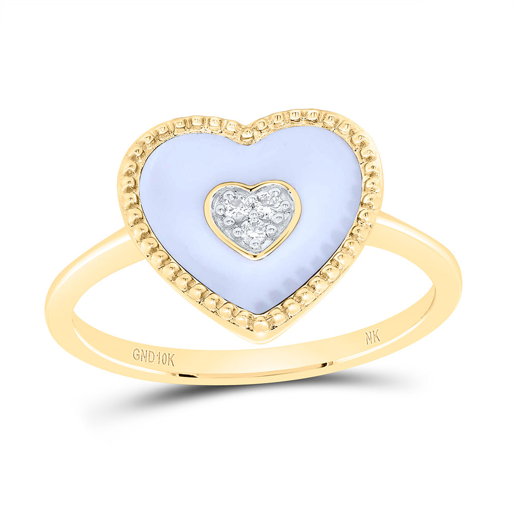10K Yellow Gold 0.03Cttw Natural Diamond Gift Heart Ring
