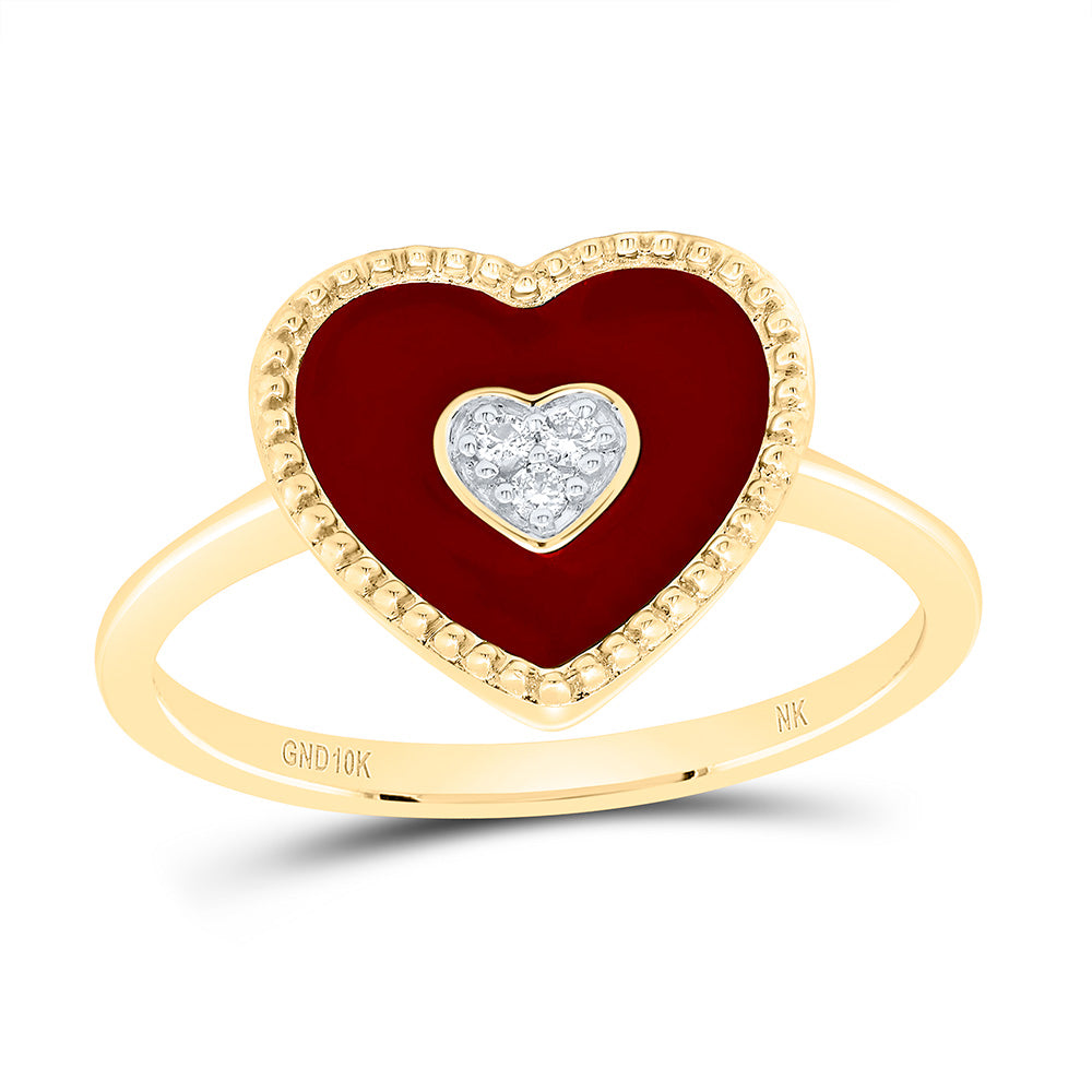 10K Yellow Gold 0.03Cttw Natural Diamond Gift Heart Ring