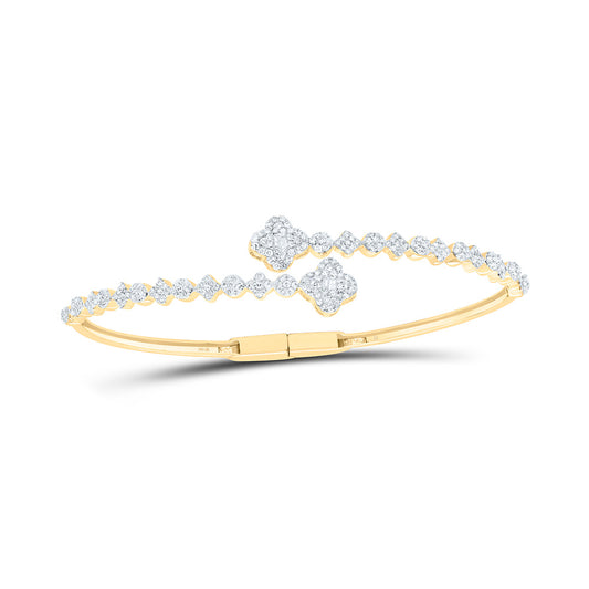 10K Or 14K Yellow Or White Gold 1Cttw Natural Diamond Fashion Clover Cuff Bangle (65X55Mm)