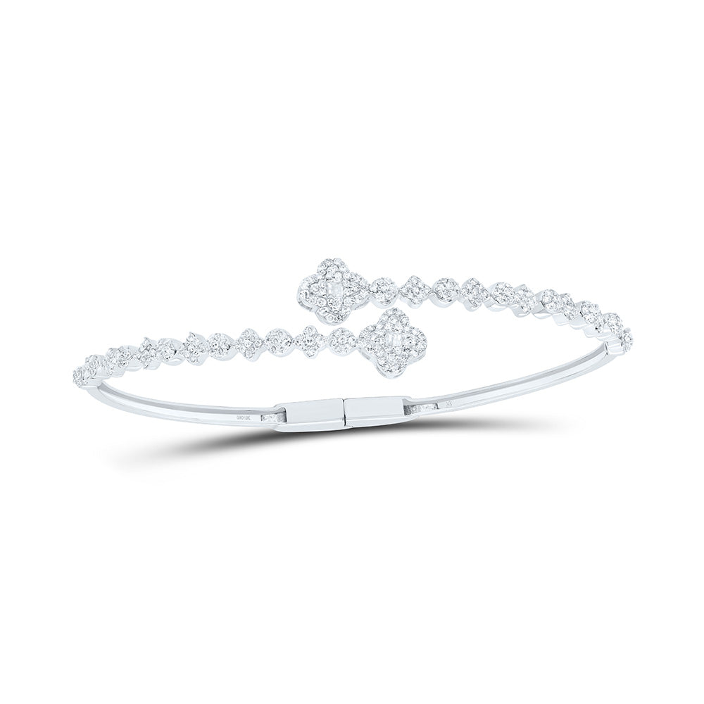 10K Or 14K Yellow Or White Gold 1Cttw Natural Diamond Fashion Clover Cuff Bangle (65X55Mm)