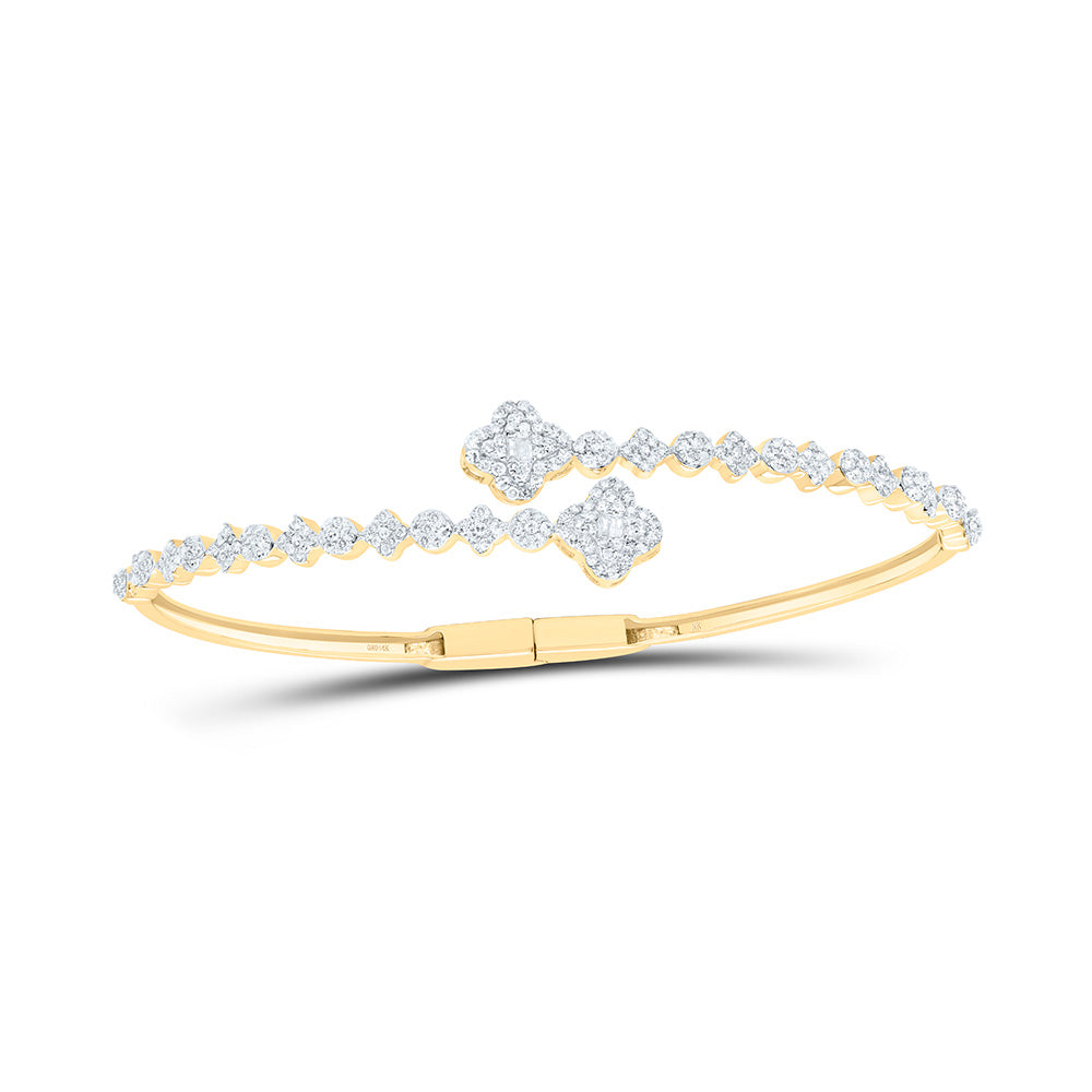 10K Or 14K Yellow Or White Gold 1Cttw Natural Diamond Fashion Clover Cuff Bangle (65X55Mm)
