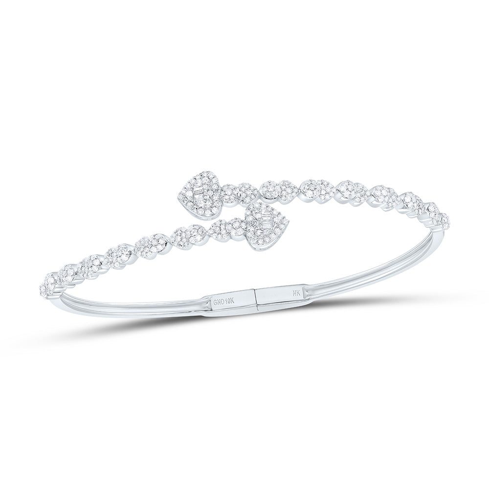 10K Or 14K Yellow Or White Gold 1 1/5Cttw Natural Diamond Fashion Heart Cuff Bangle (65X55Mm)