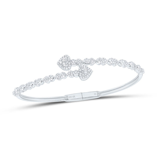 10K Or 14K Yellow Or White Gold 1 1/5Cttw Natural Diamond Fashion Heart Cuff Bangle (65X55Mm)