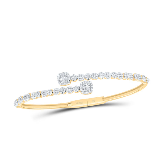 10K Yellow Or White Gold 1 3/8Cttw Natural Diamond Fashion Cushion Cuff Bangle (65X55Mm)