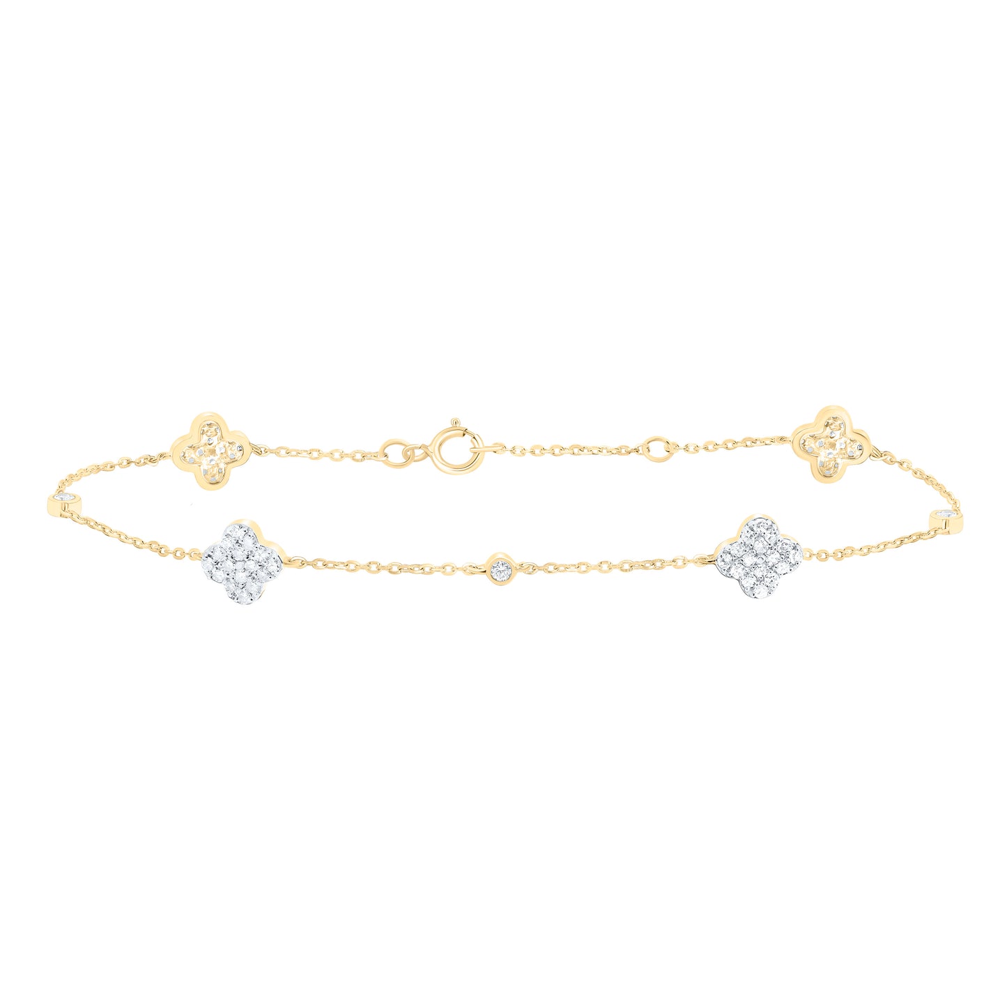 10K Yellow Or White Gold 1/3Cttw Natural Diamond Cn Fashion Clover Bracelet ( 7 Inch )