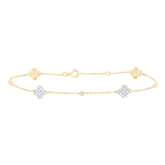 10K Yellow Or White Gold 1/3Cttw Natural Diamond Cn Fashion Clover Bracelet ( 7 Inch )
