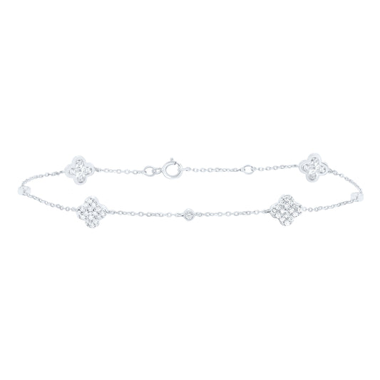 14K White Gold 1/3Cttw Natural Diamond Fashion Clover Bracelet ( 7 Inch )