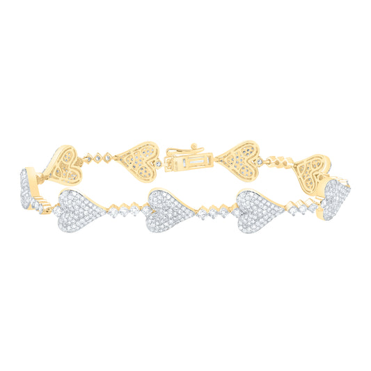 14K Yellow Gold 3 1/4Cttw Natural Diamond Fashion Heart Bracelet ( 7 Inch )