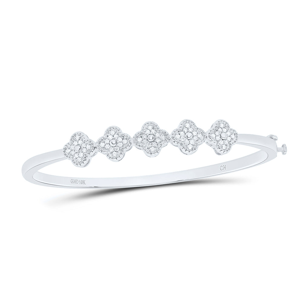 10K Or 14K Yellow Or White Gold 1/3Cttw Natural Diamond Cn Fashion Clover Bangle (60X48Mm)
