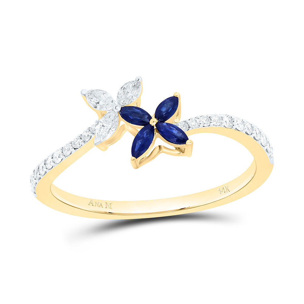 14K Yellow Or White Gold 1/5Cttw Natural Diamond Marquise Gem Flower Ring