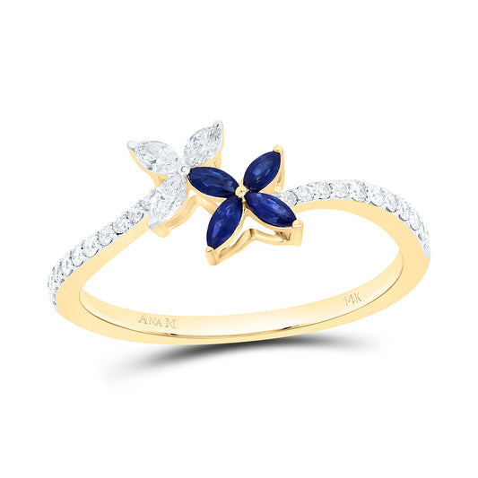 14K Yellow Or White Gold 1/5Cttw Natural Diamond Marquise Gem Flower Ring