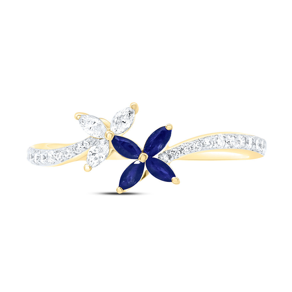 14K Yellow Or White Gold 1/5Cttw Natural Diamond Marquise Gem Flower Ring