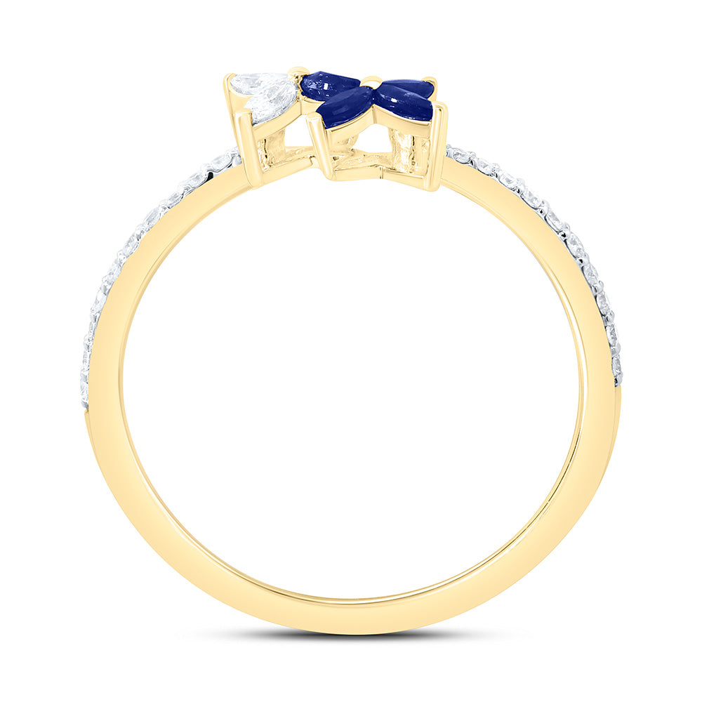 14K Yellow Or White Gold 1/5Cttw Natural Diamond Marquise Gem Flower Ring