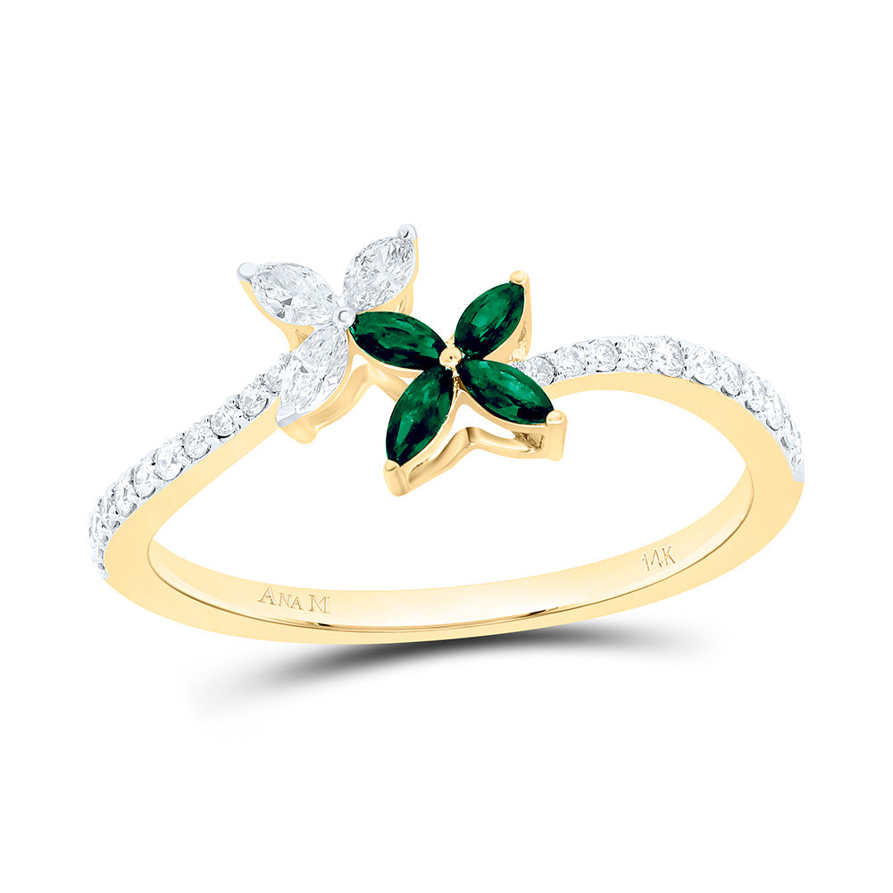 14K Yellow Or White Gold 1/5Cttw Natural Diamond Marquise Gem Flower Ring