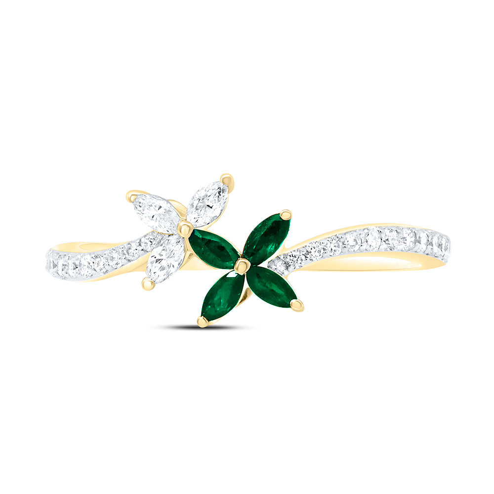 14K Yellow Or White Gold 1/5Cttw Natural Diamond Marquise Gem Flower Ring