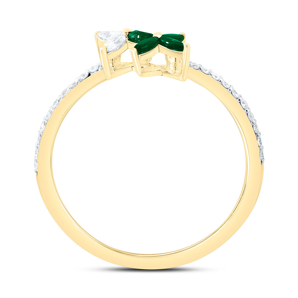 14K Yellow Or White Gold 1/5Cttw Natural Diamond Marquise Gem Flower Ring