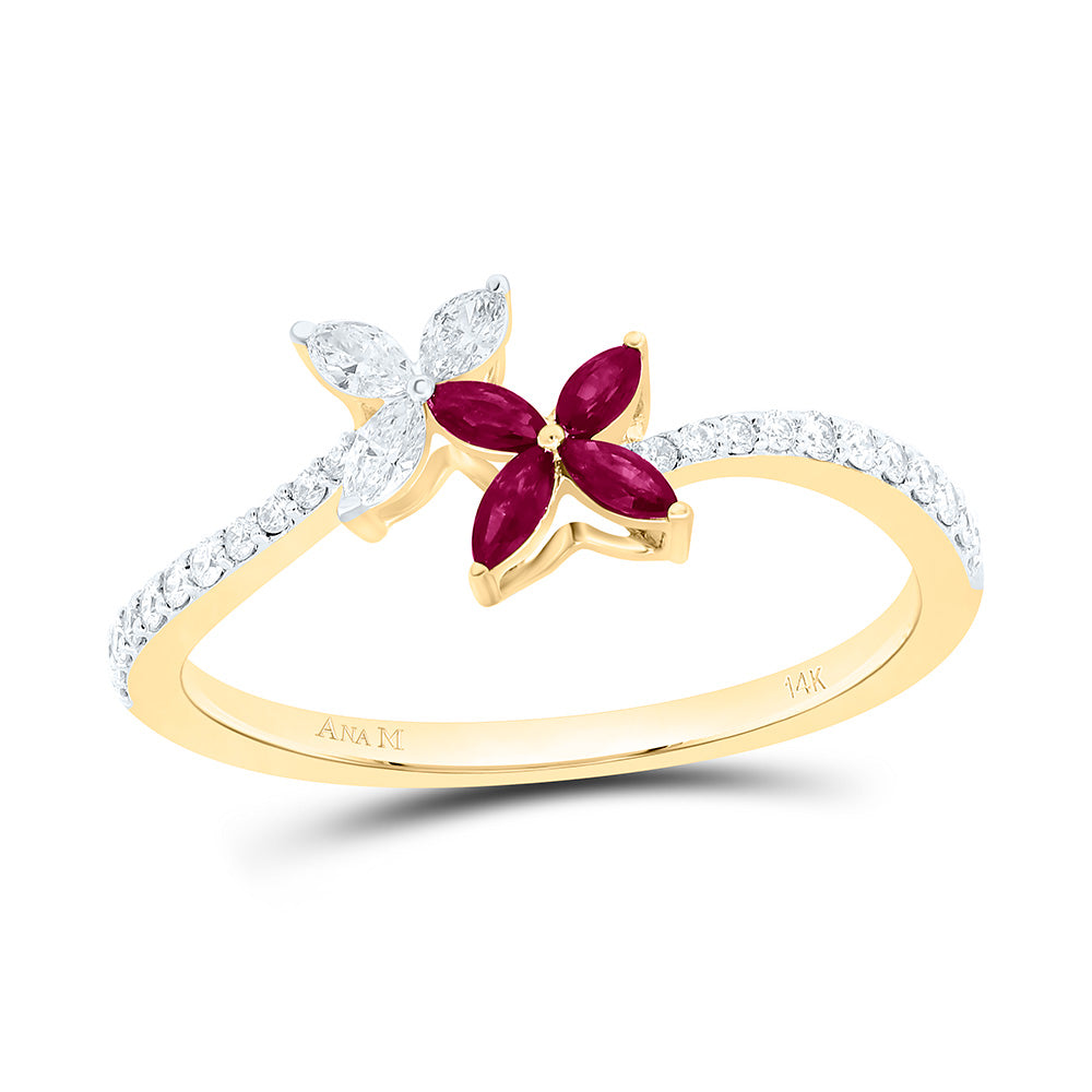 14K Yellow Or White Gold 1/5Cttw Natural Diamond Marquise Gem Flower Ring