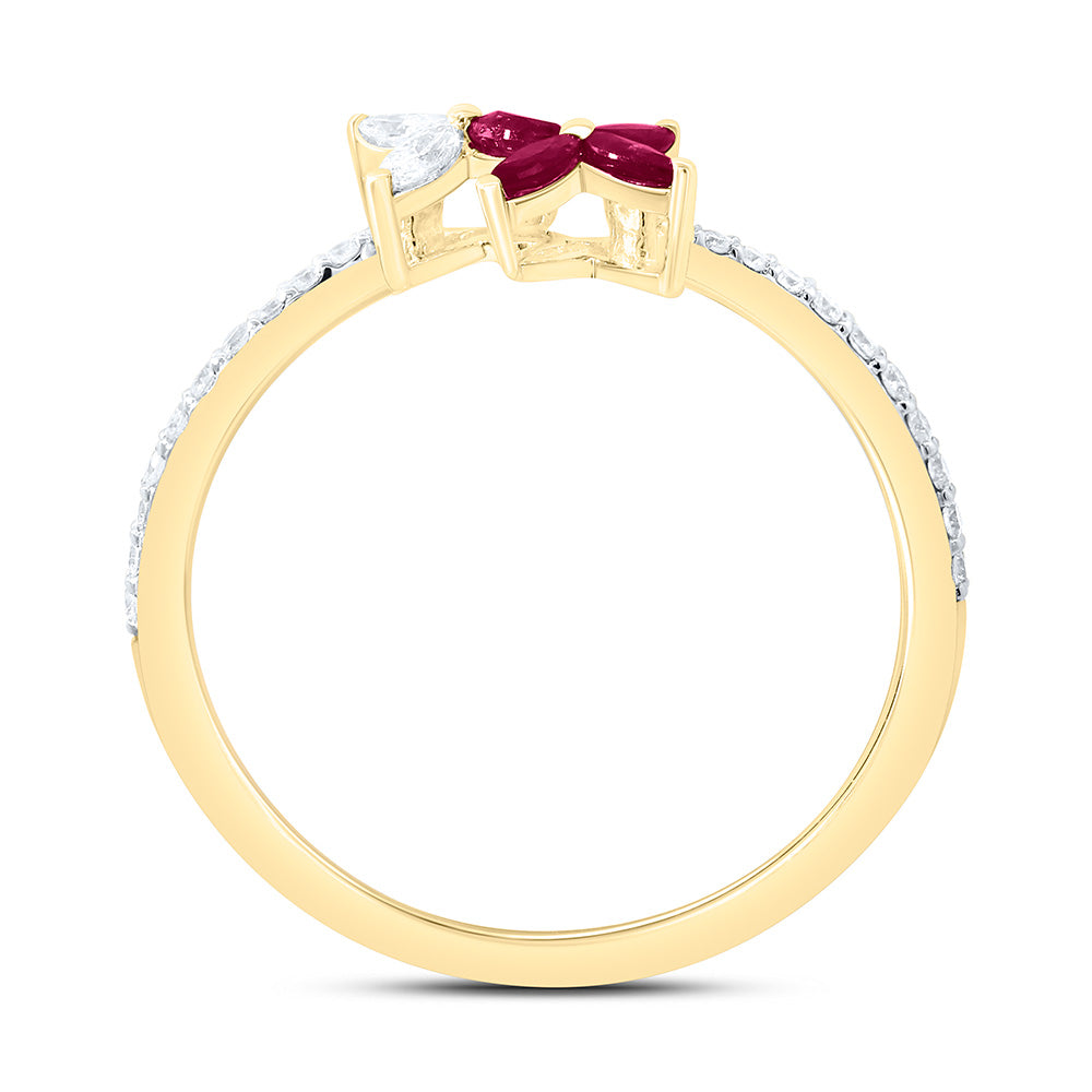 14K Yellow Or White Gold 1/5Cttw Natural Diamond Marquise Gem Flower Ring