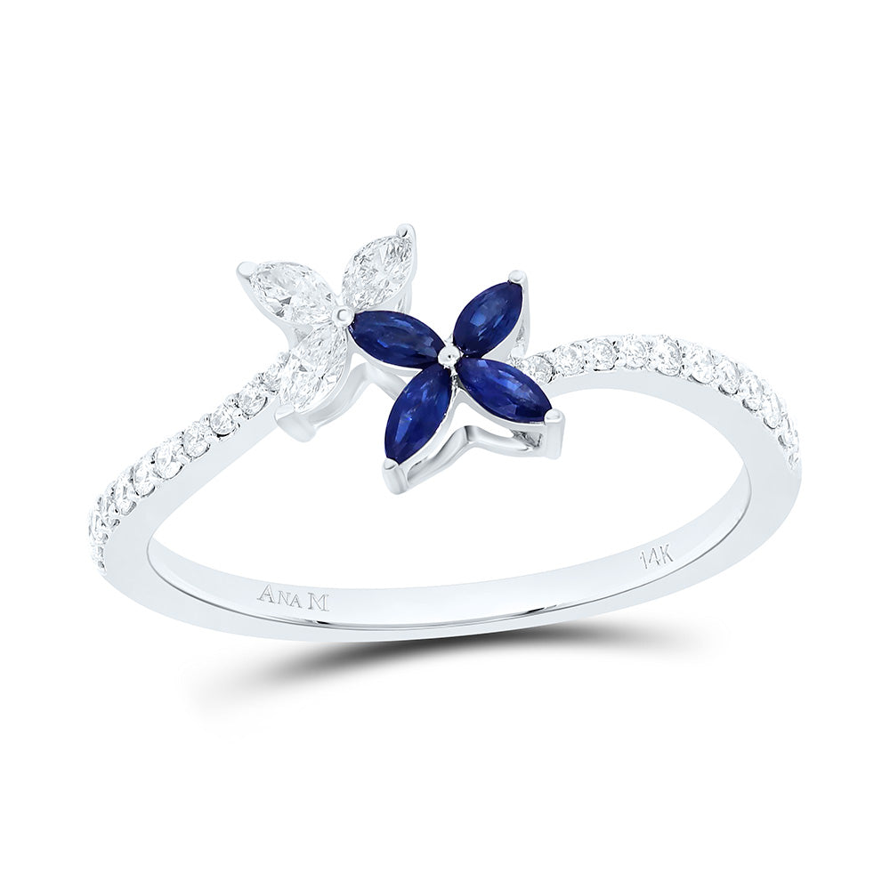 14K Yellow Or White Gold 1/5Cttw Natural Diamond Marquise Gem Flower Ring