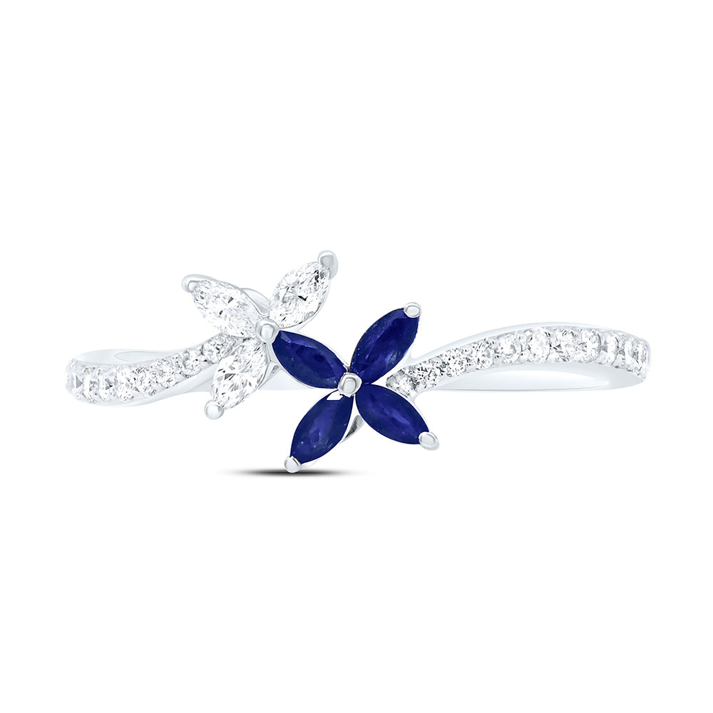 14K Yellow Or White Gold 1/5Cttw Natural Diamond Marquise Gem Flower Ring