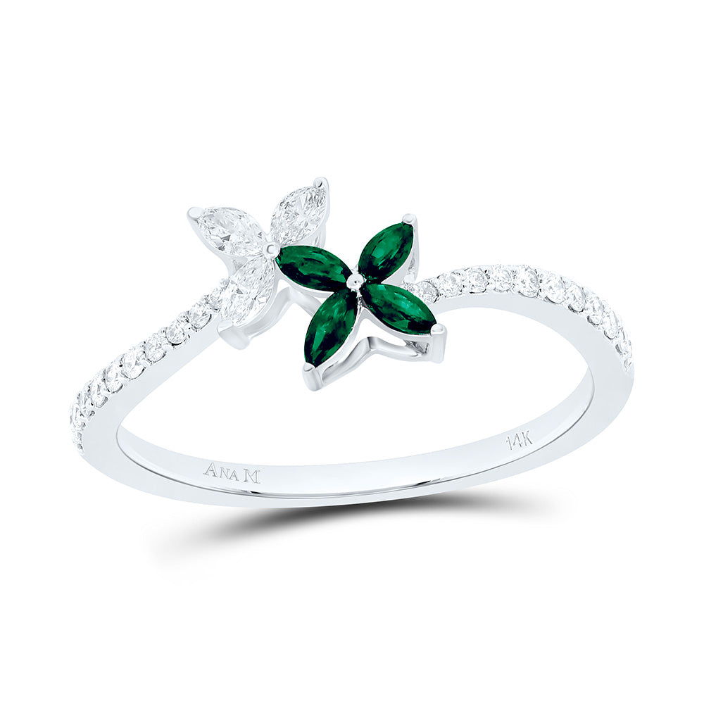 14K Yellow Or White Gold 1/5Cttw Natural Diamond Marquise Gem Flower Ring