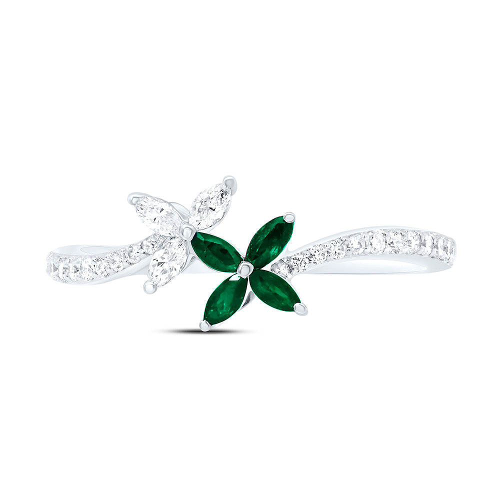 14K Yellow Or White Gold 1/5Cttw Natural Diamond Marquise Gem Flower Ring