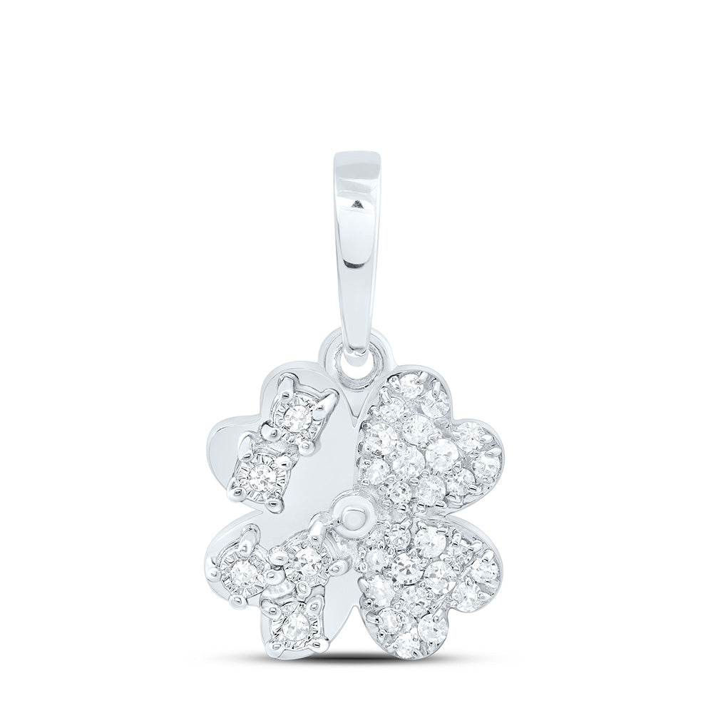 10K Or 14K Yellow Or White Or Rose Gold 1/10Cttw Natural Diamond Gift Heart Flower Pendant