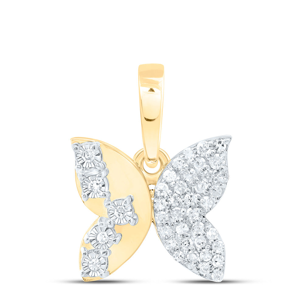 10K Yellow Or White Gold 1/8Cttw Natural Diamond Gift Butterfly Pendant