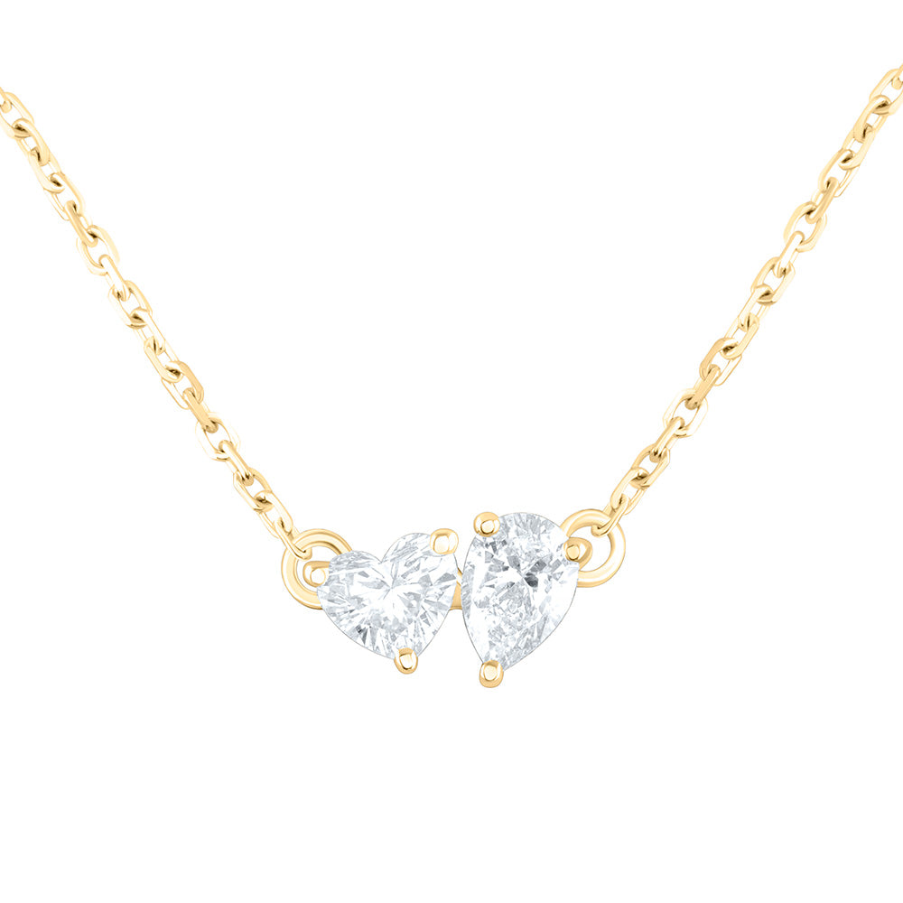 14K Yellow Or White Gold 1/2Cttw Natural Diamond I1-Ij 1/4Ct-Cht, 1/4Ct Center Pear Shape, 2 Stone Necklace (18 Inch)